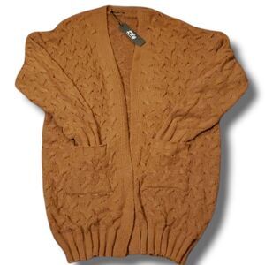 Lily by Firmiana Cognac‎ Crocheted Oversized Open Front Cardigan Sweater …